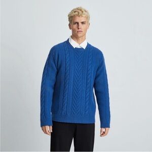 Everlane Azure Blue Wool Cable Knit Crew Sweater Men's M